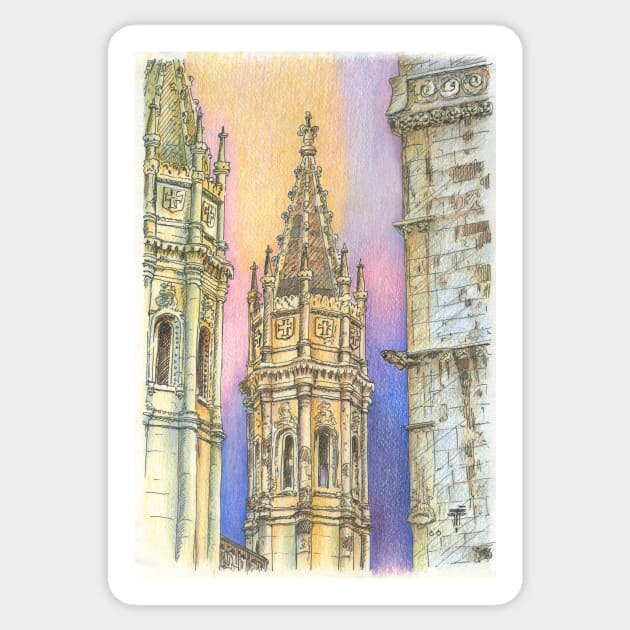 Jerónimos Monastery. Lisbon towers. torres Sticker by terezadelpilar